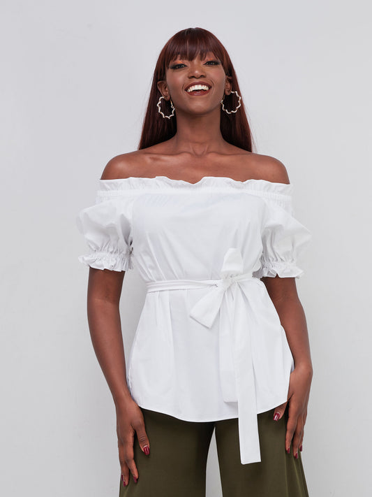 Safari Mali Off Shoulder Ruffle Top - White