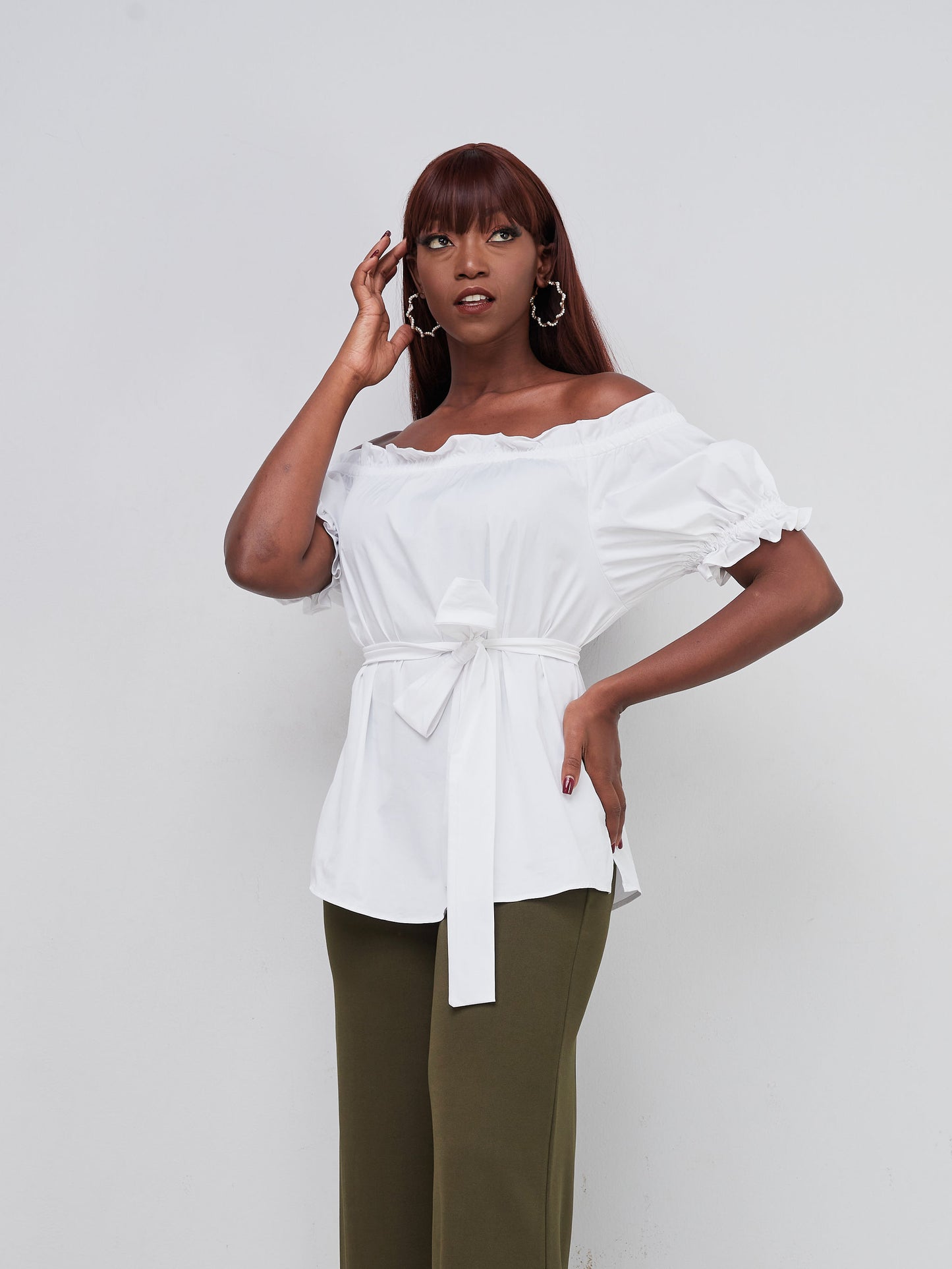 Safari Mali Off Shoulder Ruffle Top - White