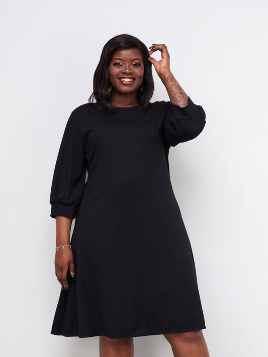 Vivo Tana 3/4 Bishop Sleeve A-line Dress - Black