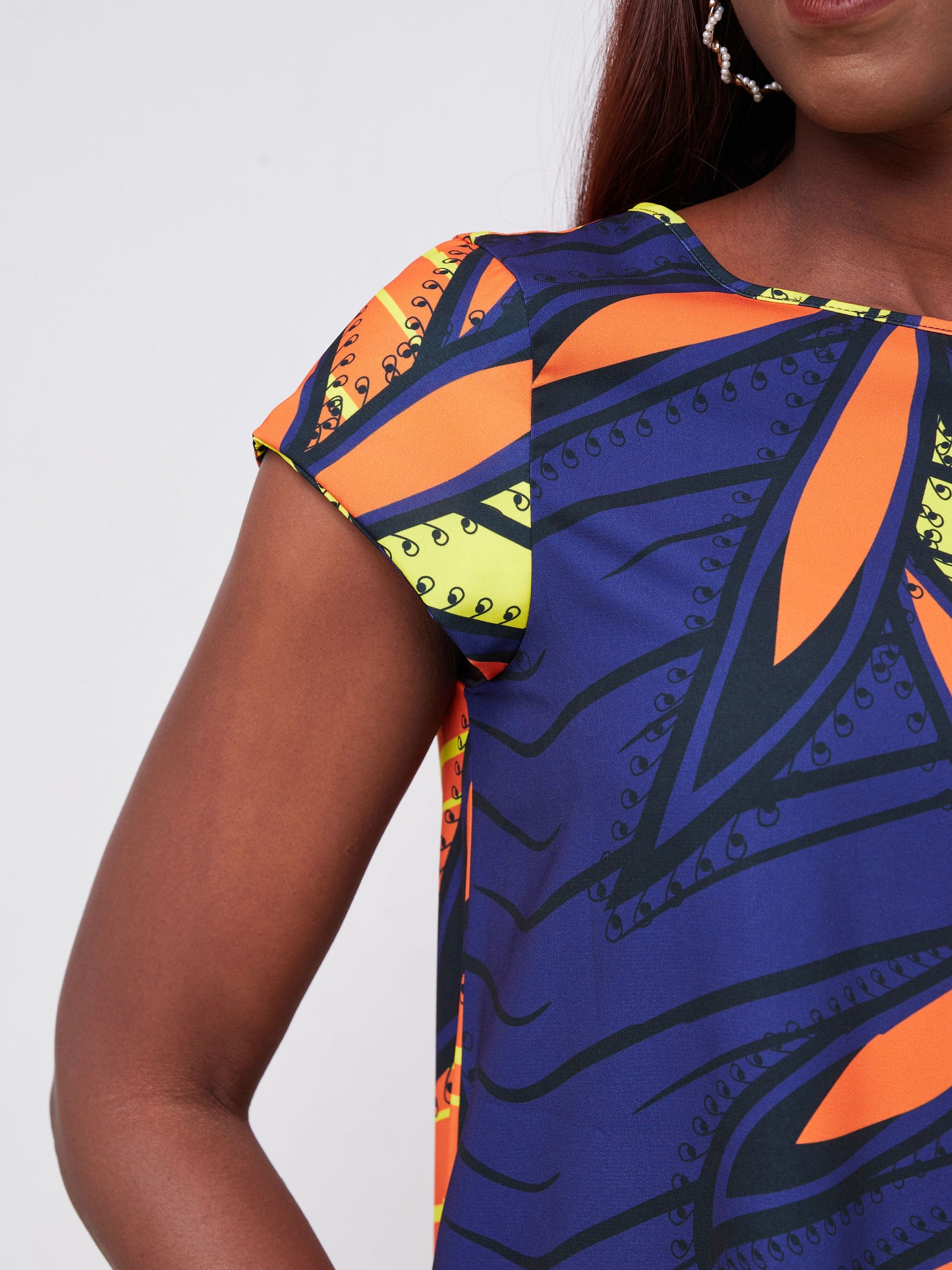 Vivo Basic Cap Sleeved Tent Maxi Dress - Orange /  Purple Abstract Print