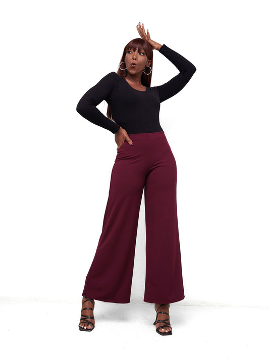Vivo Dua Wide Leg Pants - Burgundy