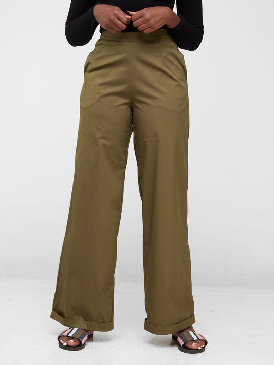 Safari Mali Turn Up Hem Pants (Pockets) - Hunters Green