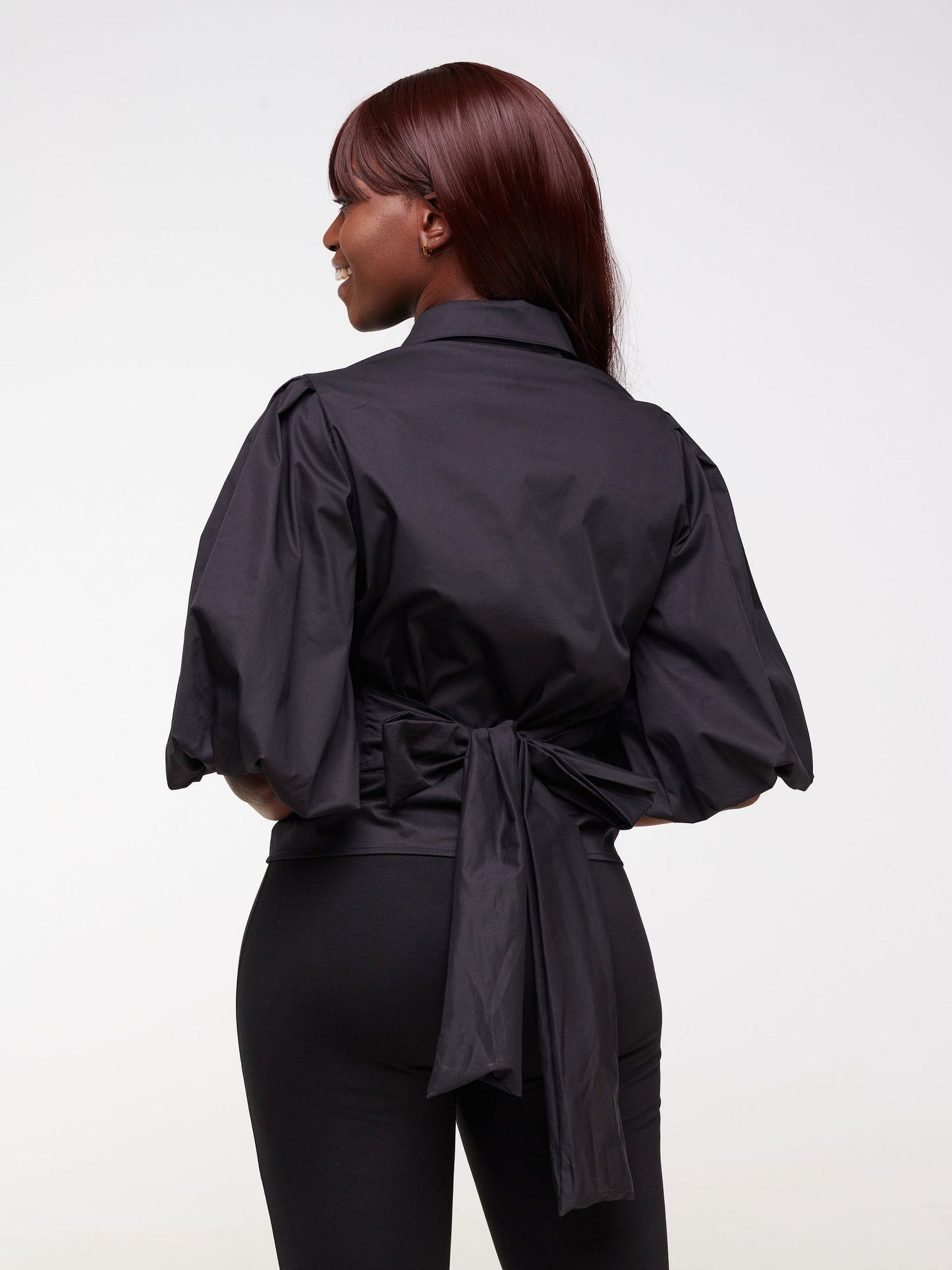 Safari Mali 3/4 Bishop Sleeve  Tie Top - Black