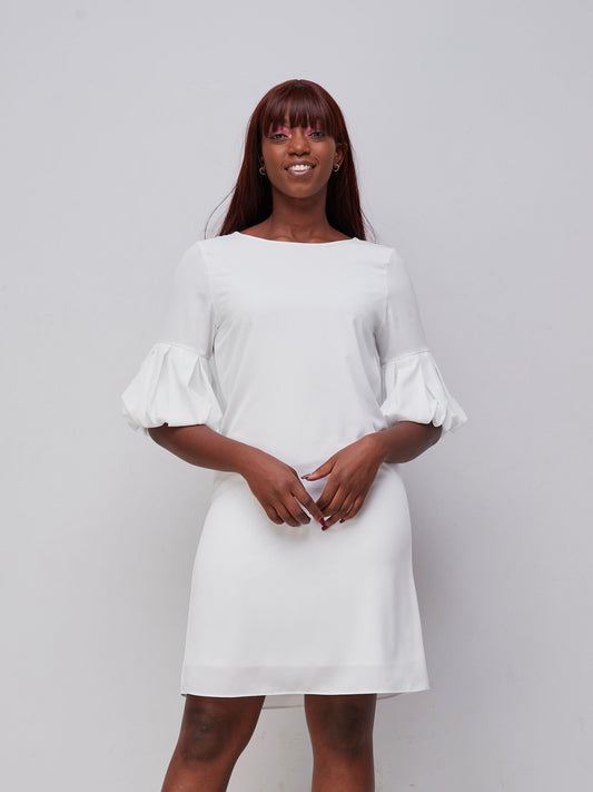 Vivo Puff Sleeve Sheath Dress - White
