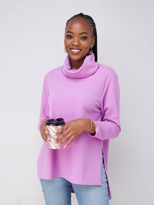 Vivo Basic Cowl Side Slit Top - Lilac