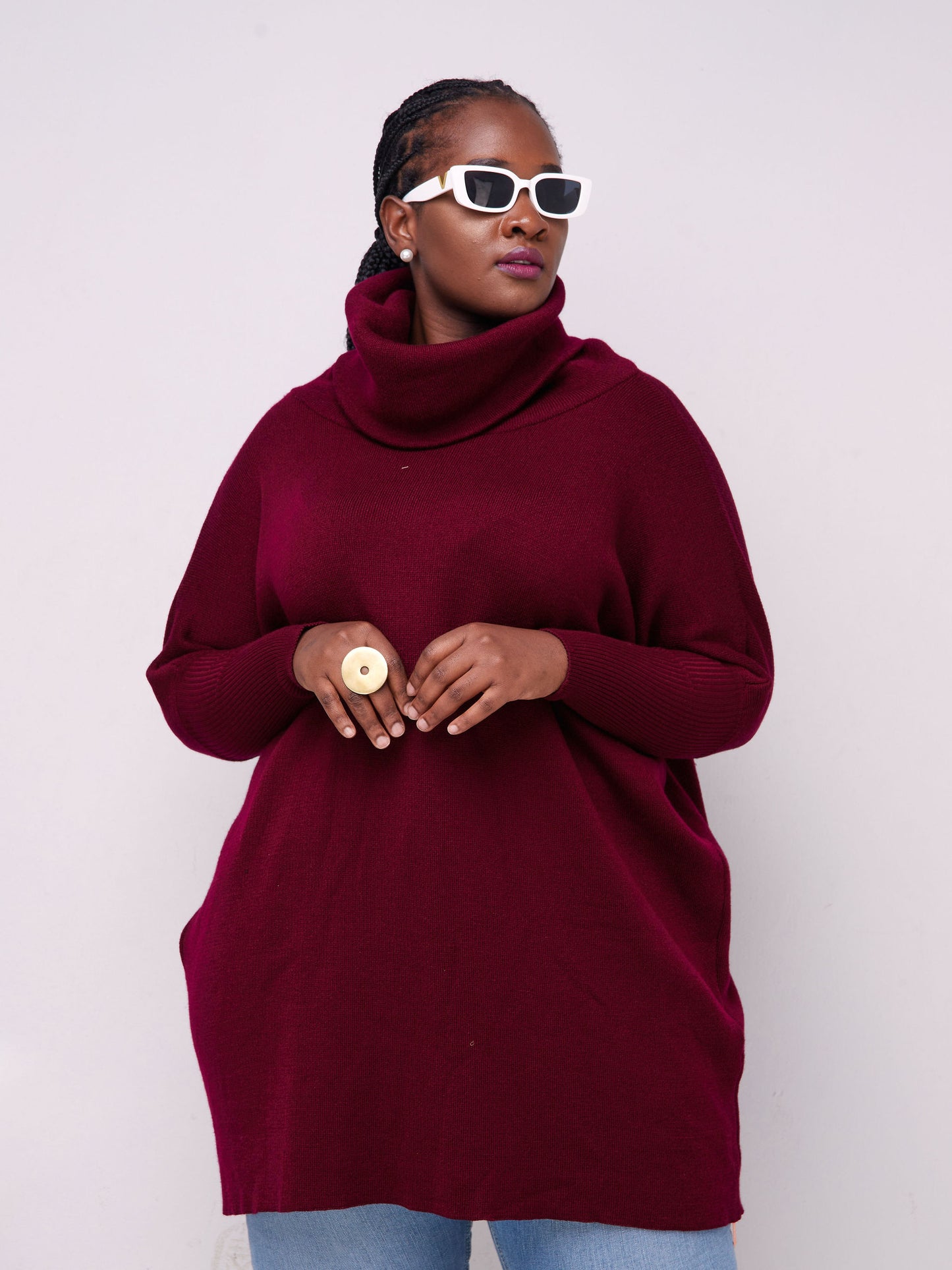 Vivo Cowl Sweater Top - Maroon