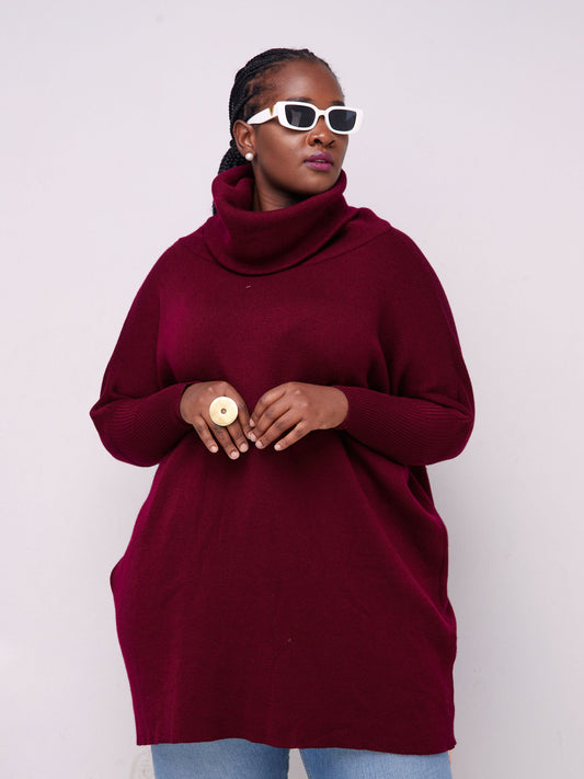 Vivo Cowl Sweater Top - Maroon
