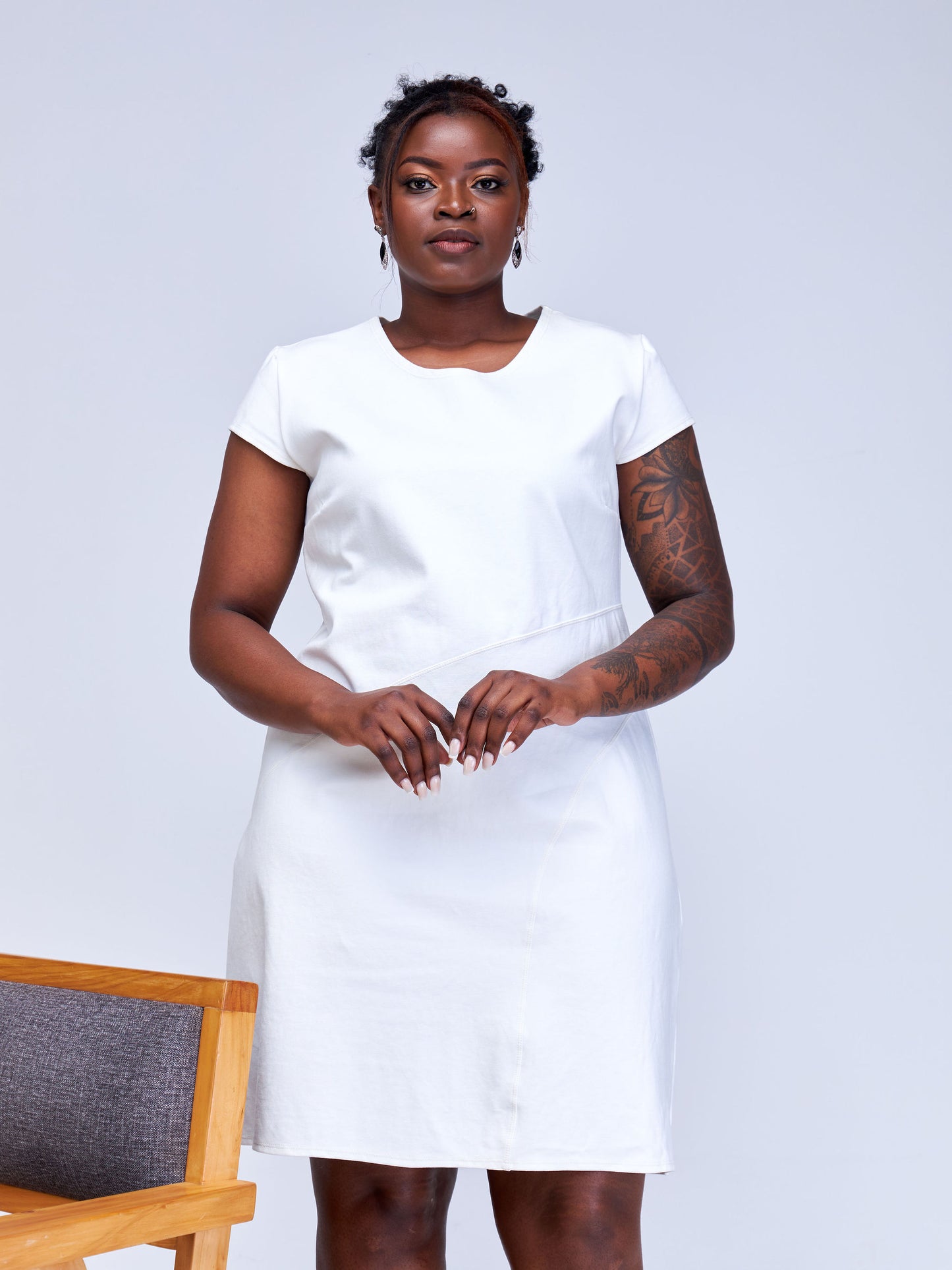 Vivo Fasi Cap Sleeve Asymmetrical Panel A-Line Dress - White