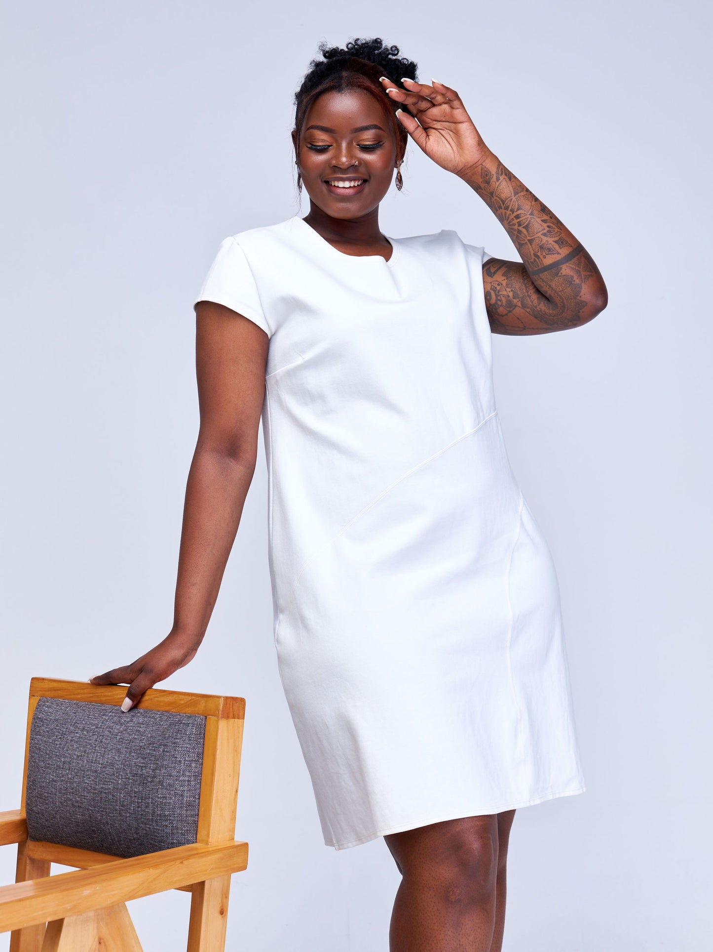 Vivo Fasi Cap Sleeve Asymmetrical Panel A-Line Dress - White