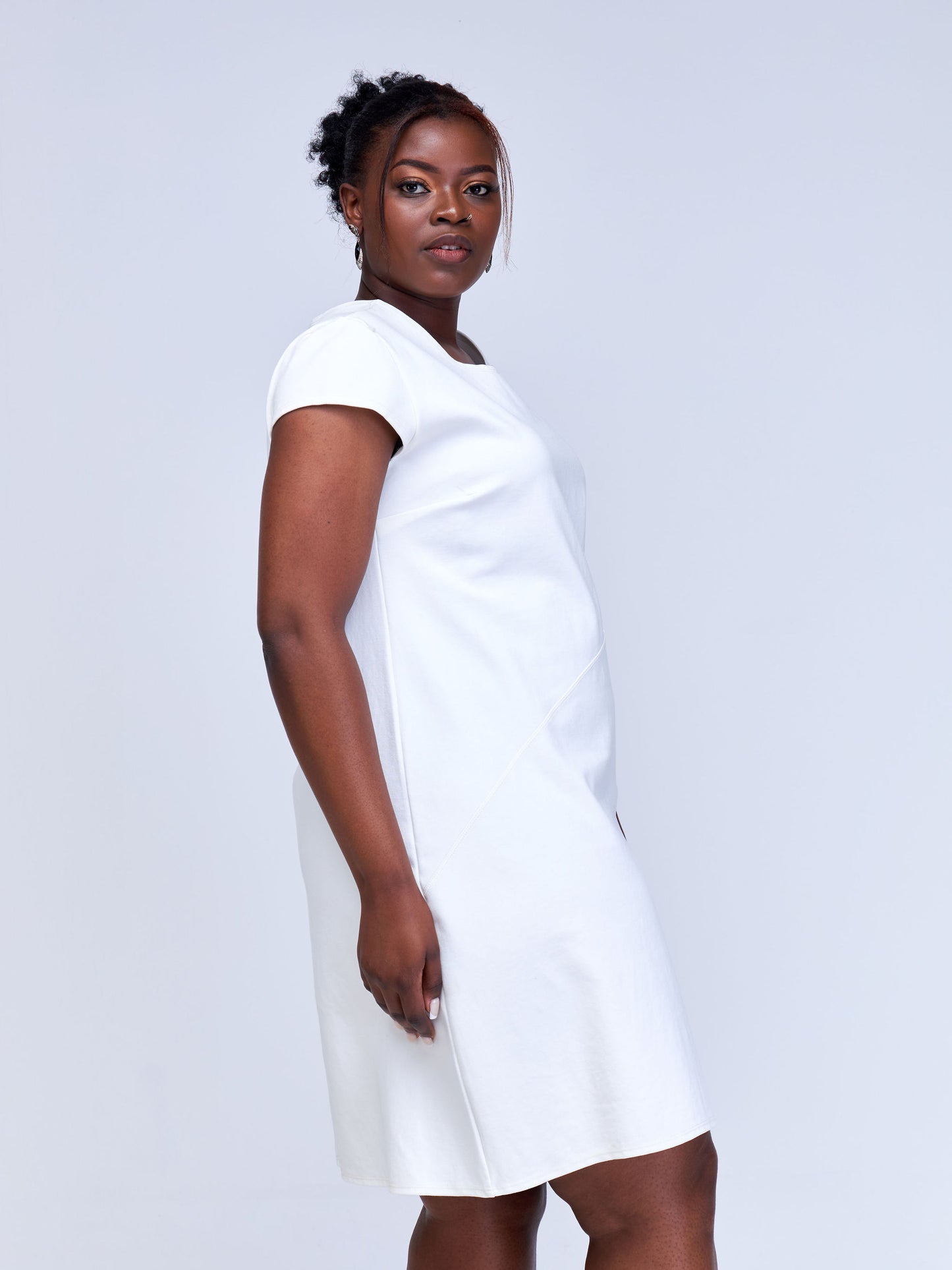 Vivo Fasi Cap Sleeve Asymmetrical Panel A-Line Dress - White