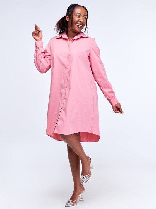 Safari Kaya Long Sleeve Shirt Dress - Peach