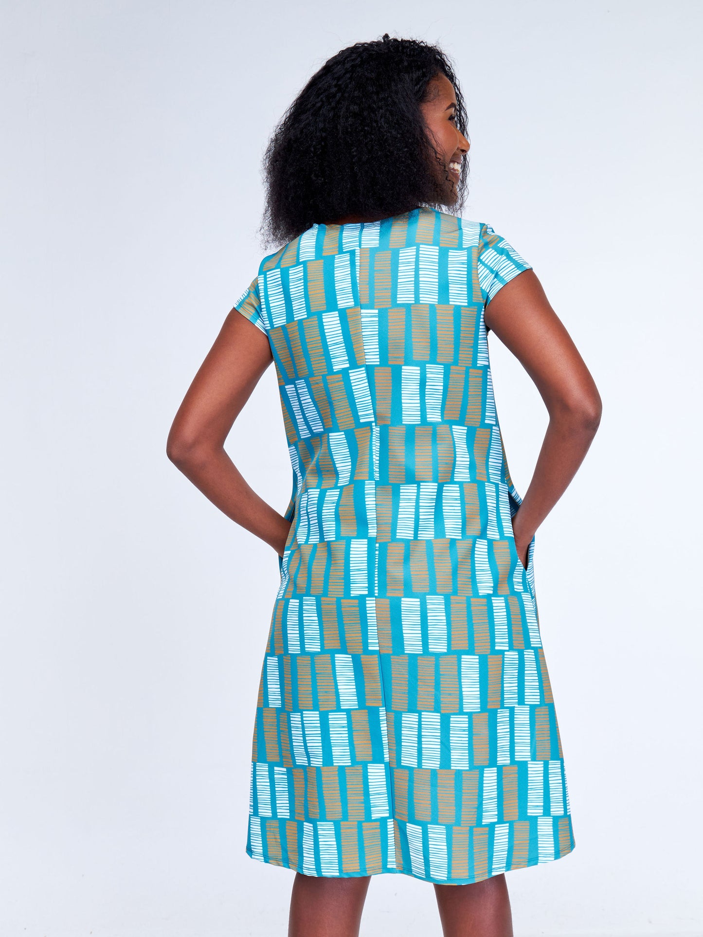 Vivo Tuni Cap Sleeve Tent Dress - Teal / Rust Abstract Print