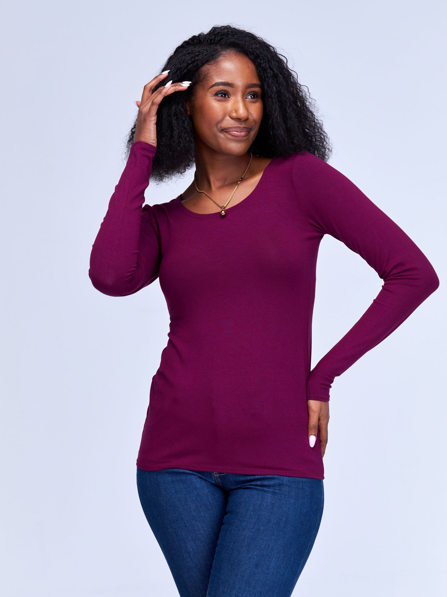 Vivo Basic Long Sleeved Top - Burgundy