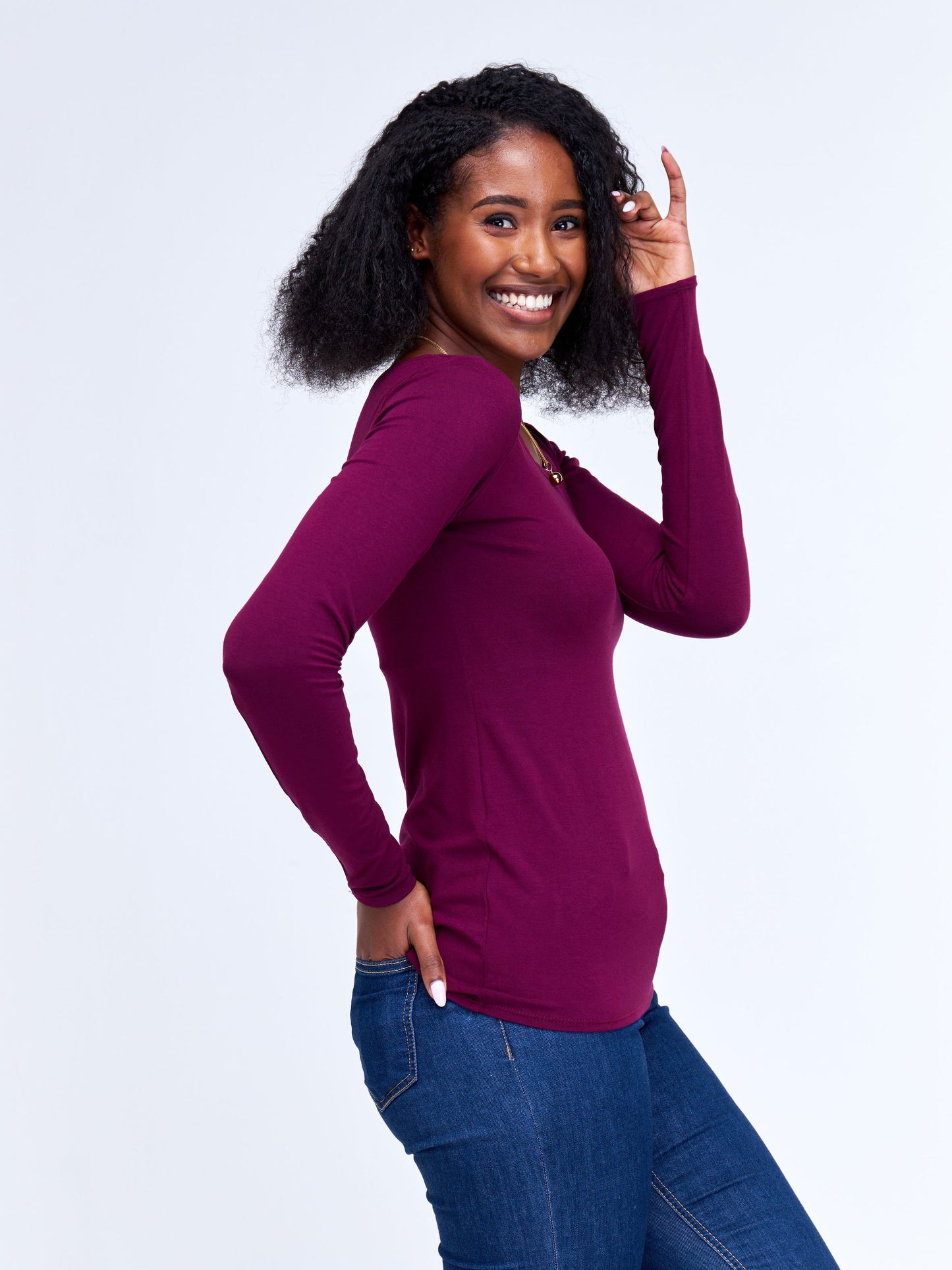 Vivo Basic Long Sleeved Top - Burgundy