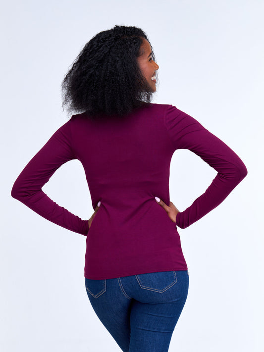 Vivo Basic Long Sleeved Top - Burgundy