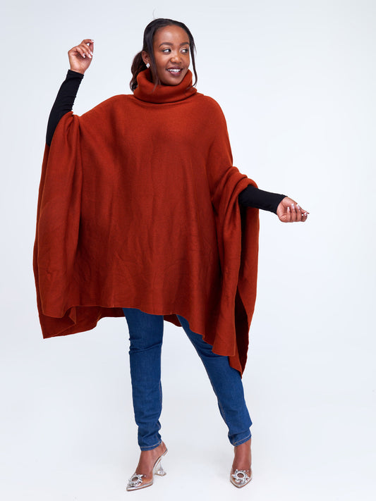 Vivo Turtleneck Knit Poncho - Rust