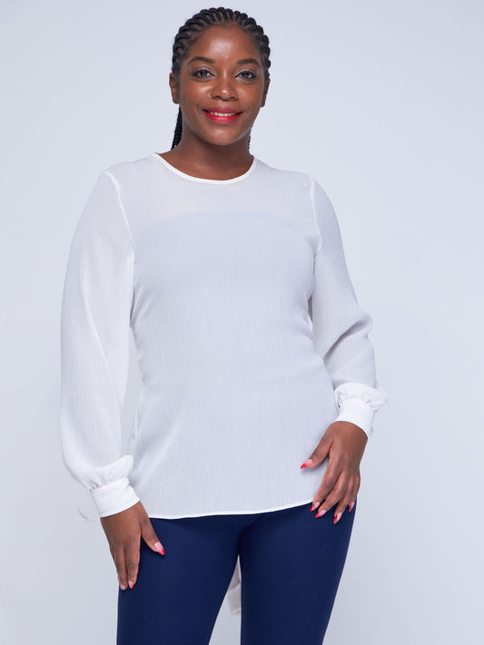 Vivo Laika Long Sleeve Tie Top - White