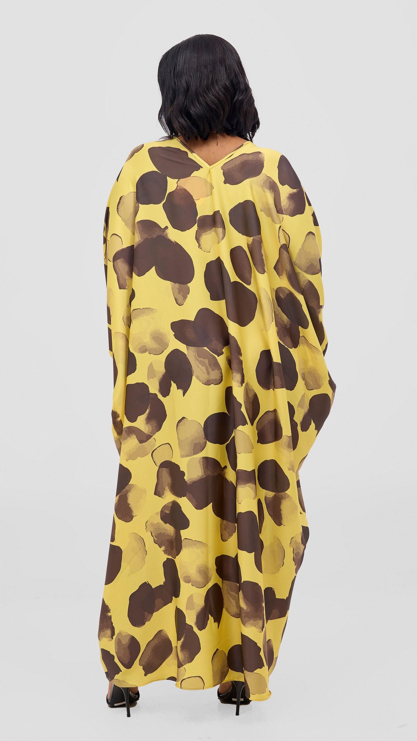 Vivo Keza V-Neck Maxi Kaftan - Yellow / Dark Brown Arisi Print
