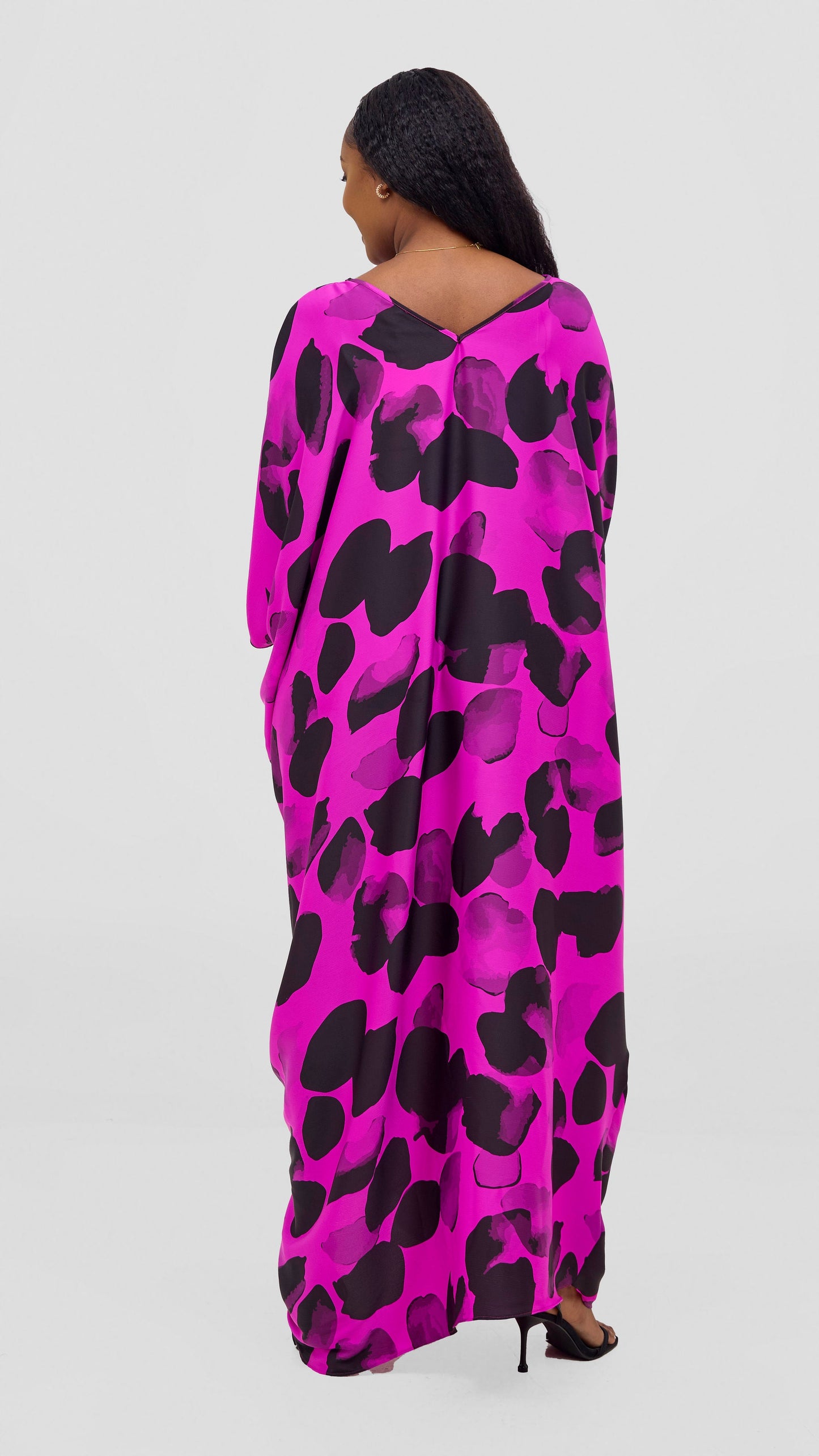 Vivo Keza V-Neck Maxi Kaftan - Fuschia / Black Arisi Print