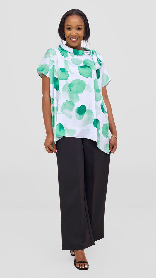 Vivo Takali Tunic Top - White / Green Arisi Print