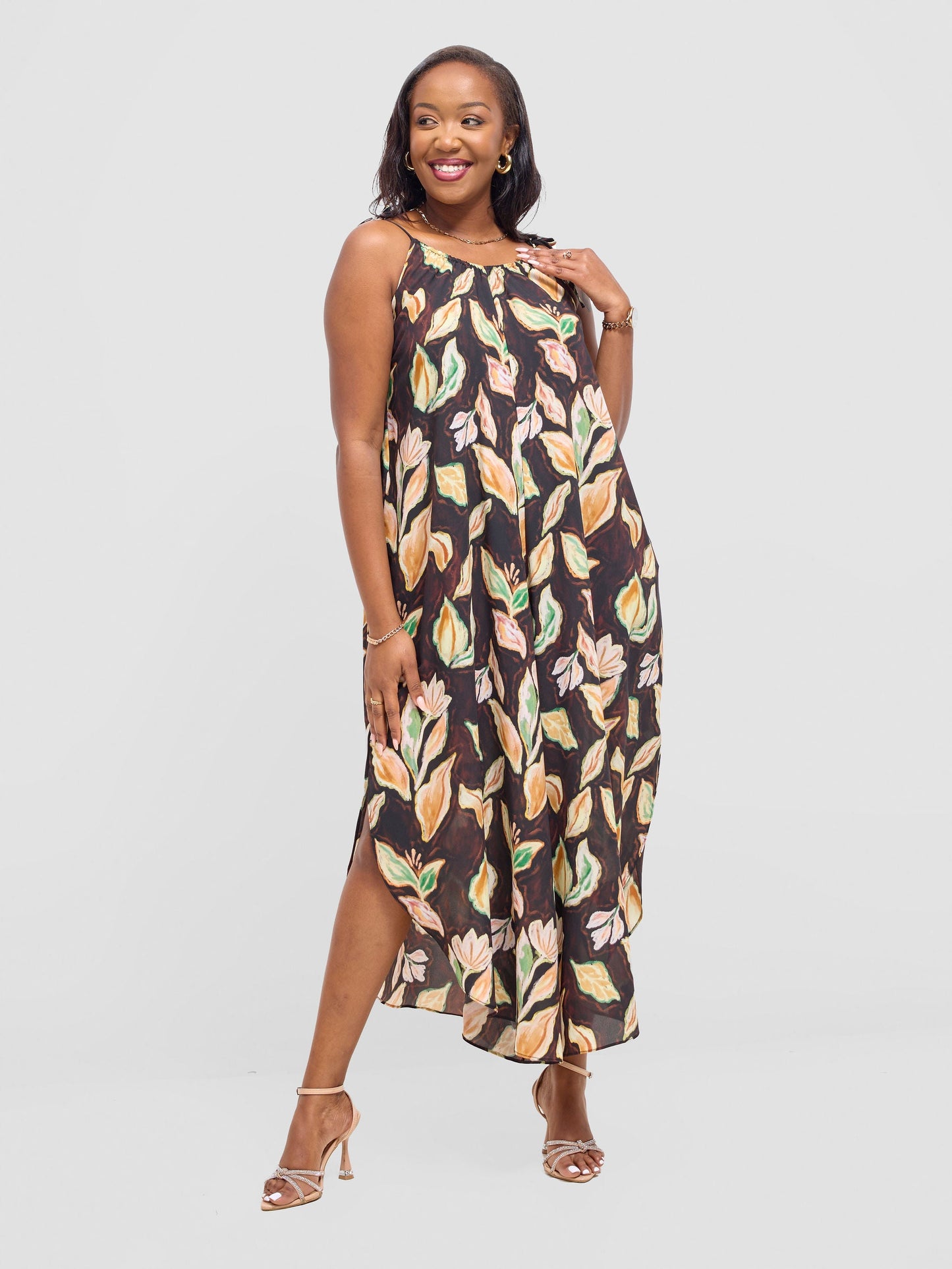 Vivo Maisha Strappy Culotte Jumpsuit - Black / Cream Print