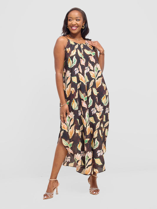 Vivo Maisha Strappy Culotte Jumpsuit - Black / Cream Print