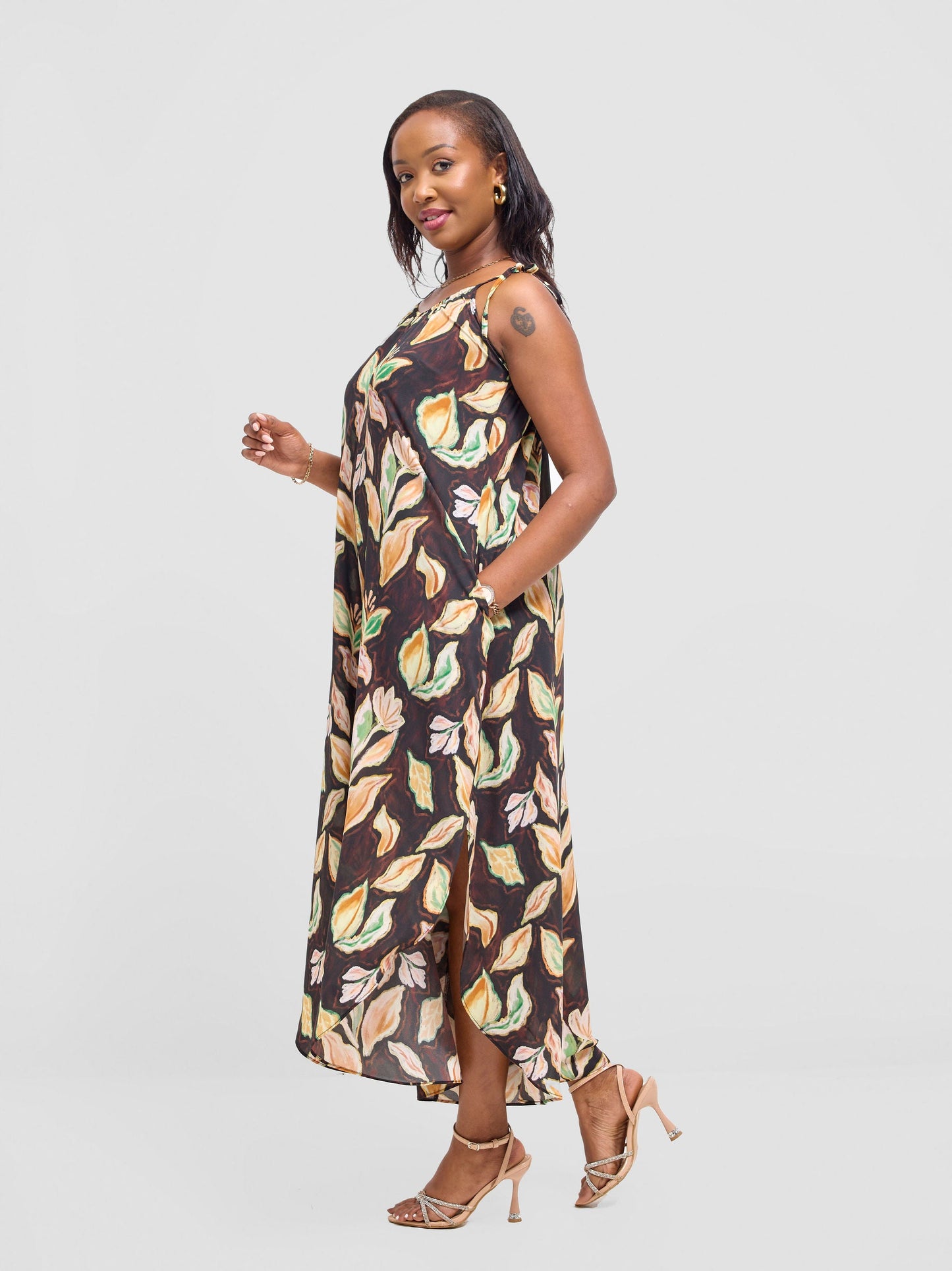 Vivo Maisha Strappy Culotte Jumpsuit - Black / Cream Print