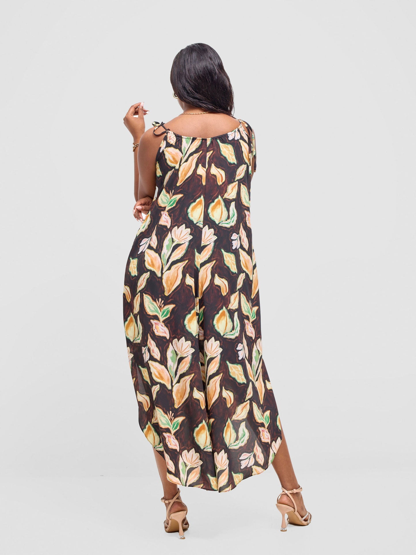 Vivo Maisha Strappy Culotte Jumpsuit - Black / Cream Print
