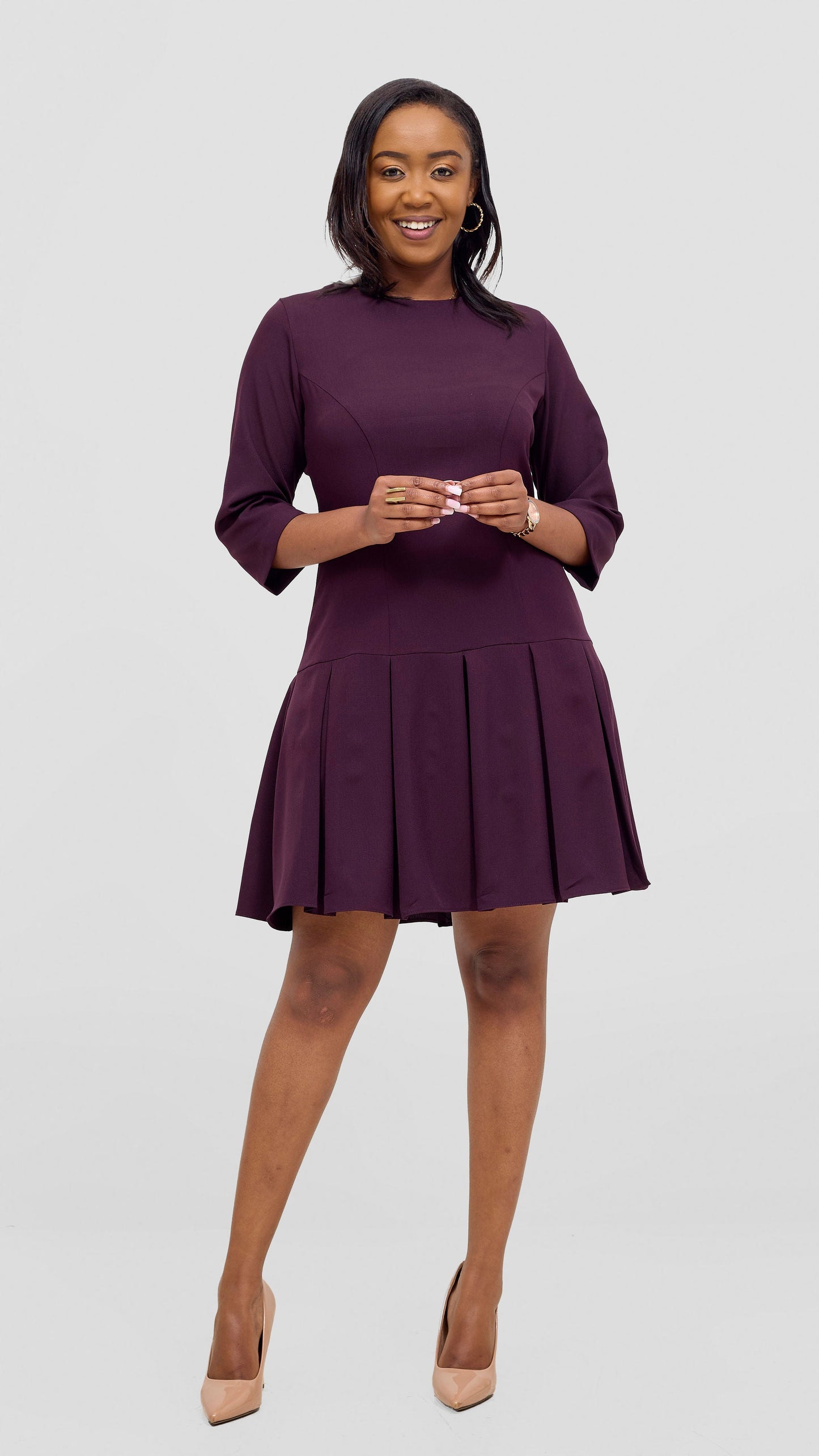 Vivo Diella 3/4 Sleeve Pleated Dress SD - Mulberry