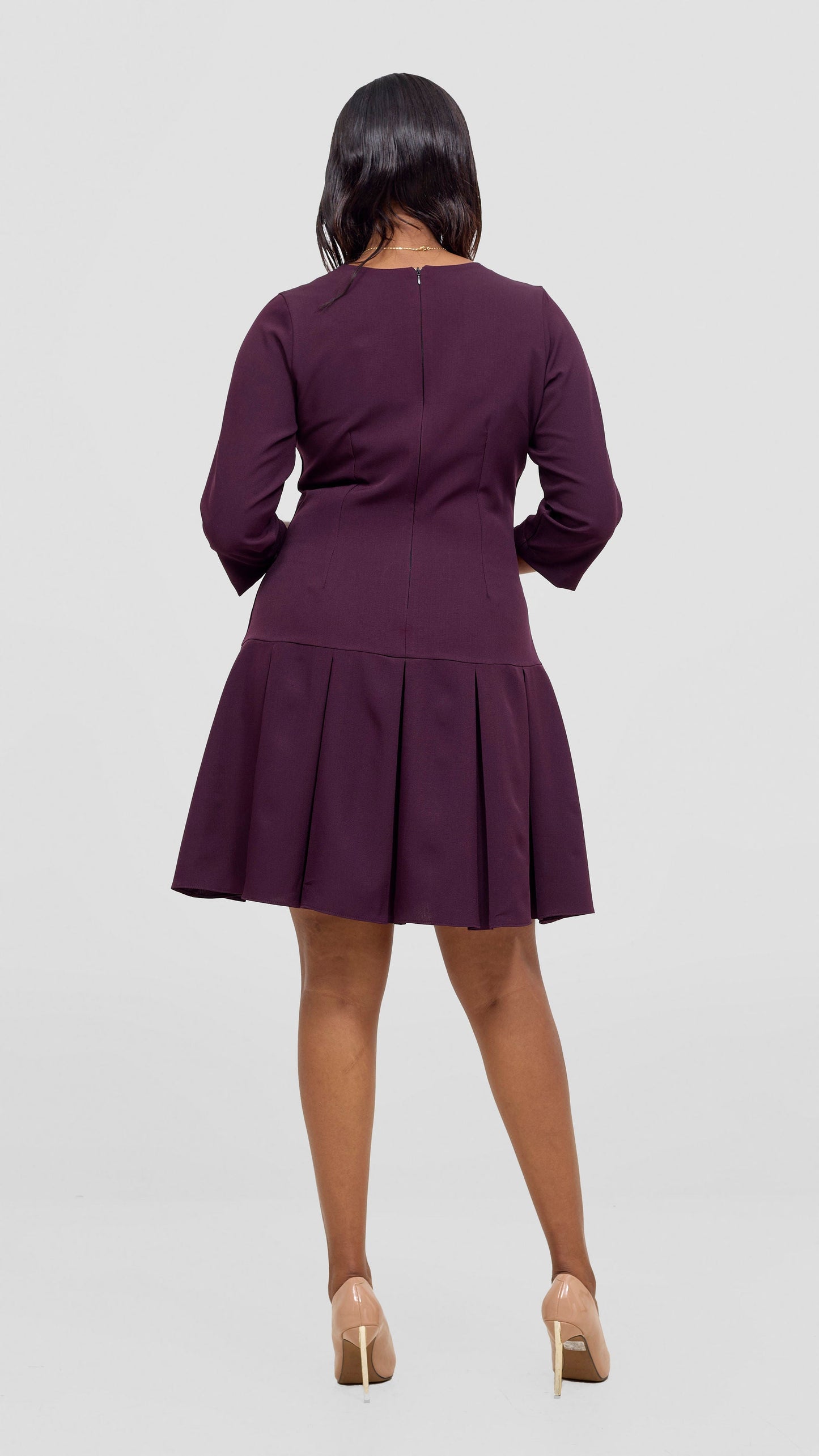 Vivo Diella 3/4 Sleeve Pleated Dress  - Mulberry