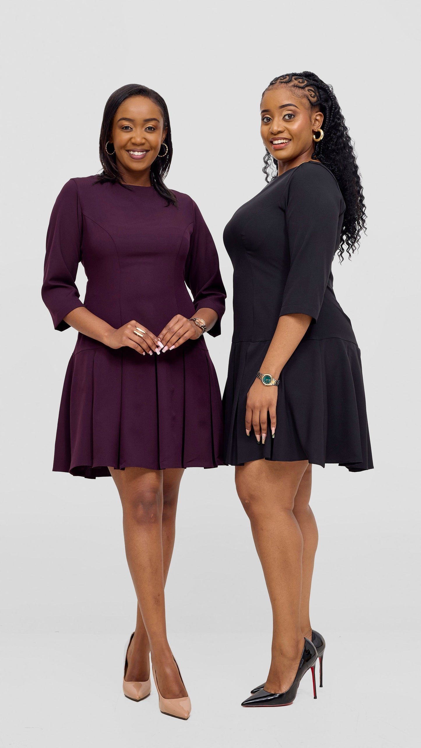 Vivo Diella 3/4 Sleeve Pleated Dress  - Mulberry