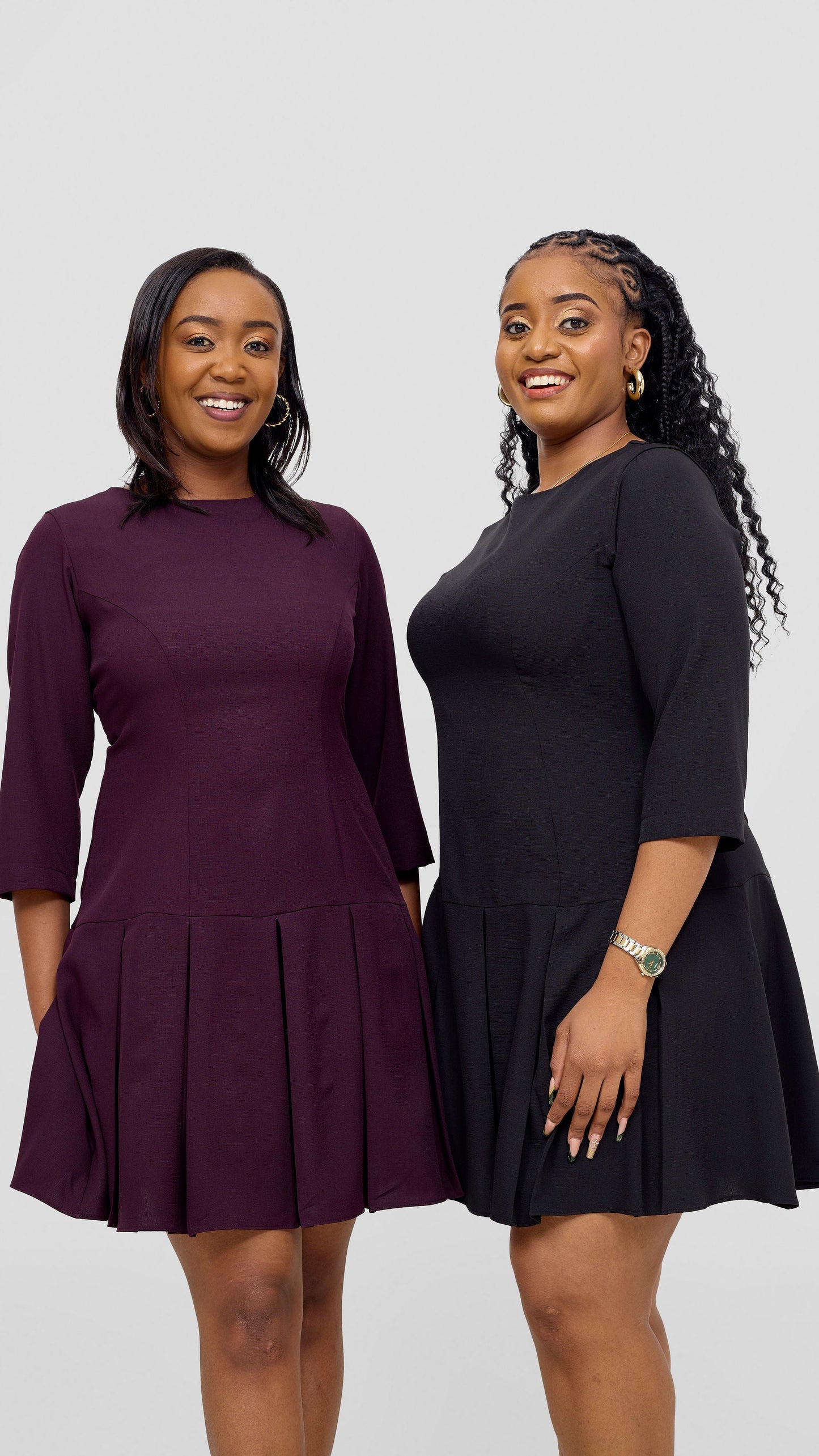 Vivo Diella 3/4 Sleeve Pleated Dress  - Mulberry