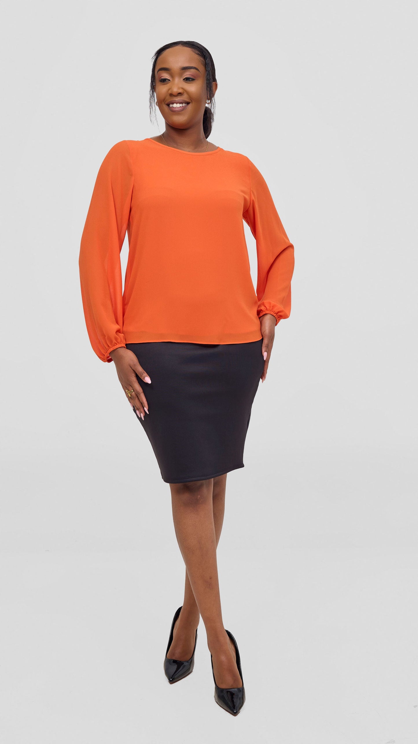 Vivo Basic Chiffon Bishop Sleeve Top (Double Layered) - Orange