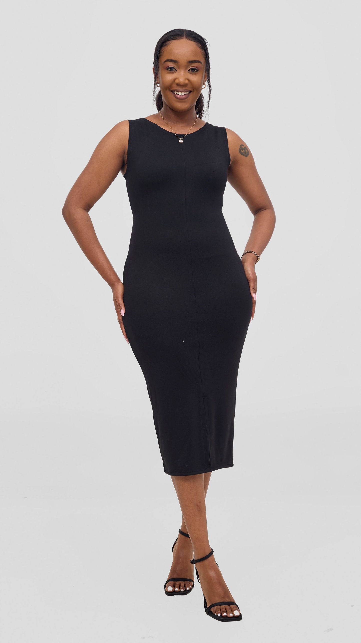 Vivo Aleri Front Slit Sheath Dress - Black