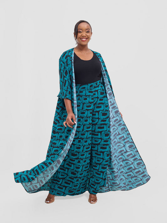 Vivo Alek 3/4 sleeve A-Line Kimono - Teal / Black Umbo Print