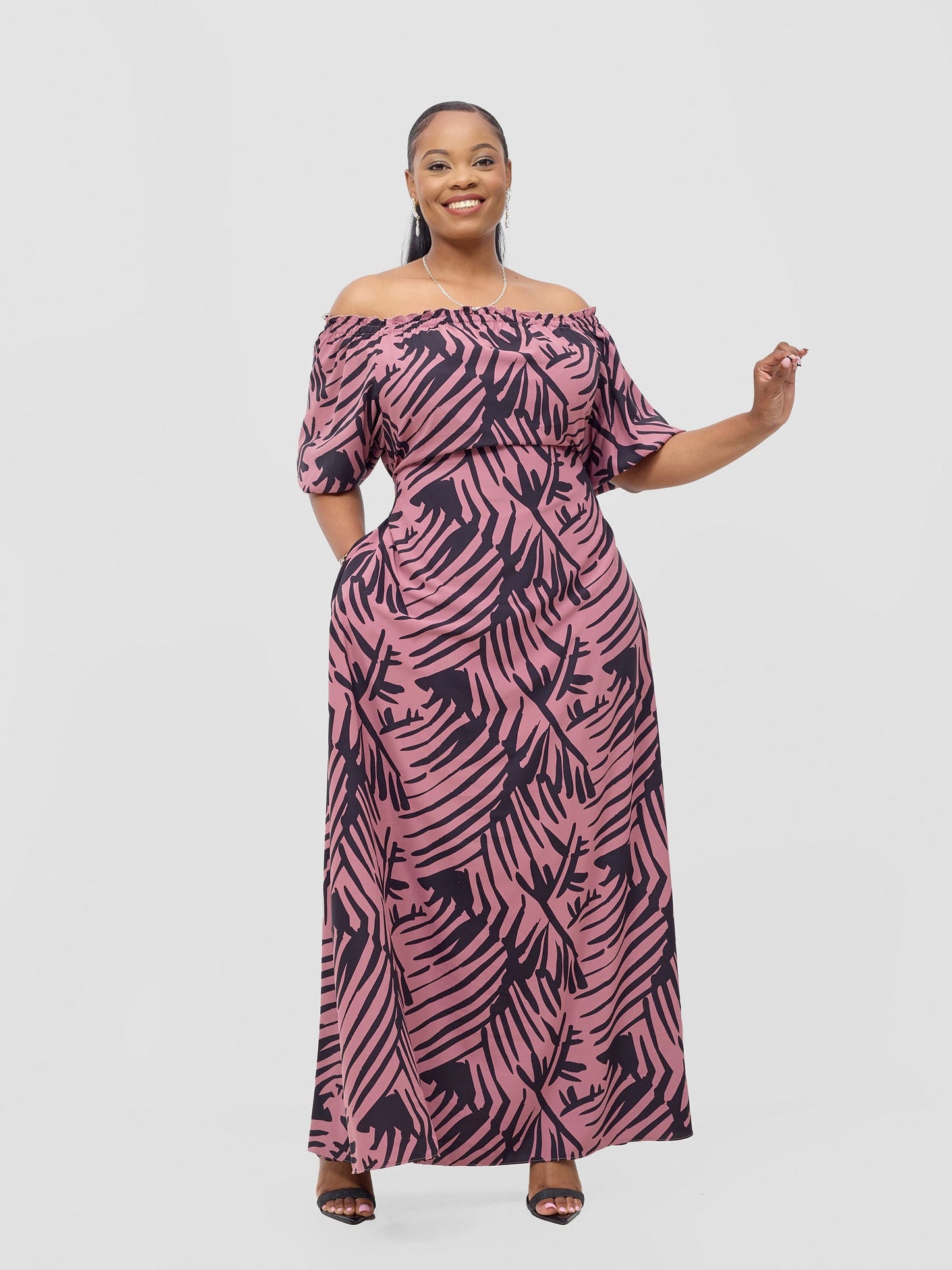 Vivo Ayla Bubble Sleeve Maxi Dress - Blush Pink/ Black Lala Print