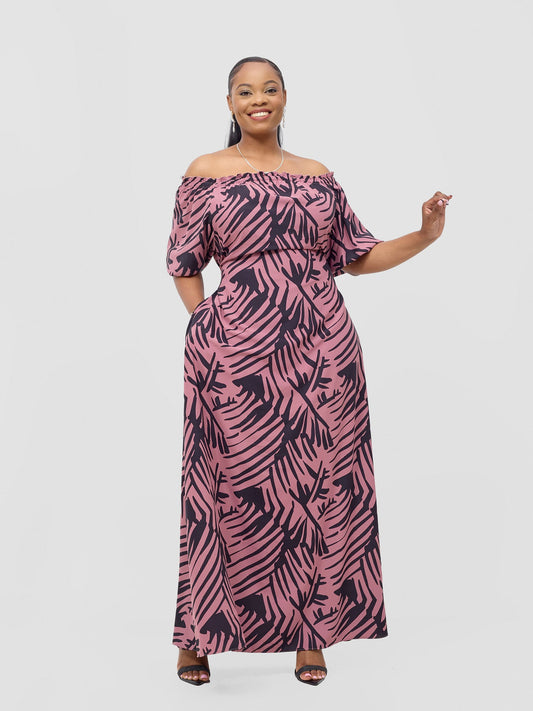 Vivo Ayla Bubble Sleeve Maxi Dress - Blush Pink/ Black Lala Print