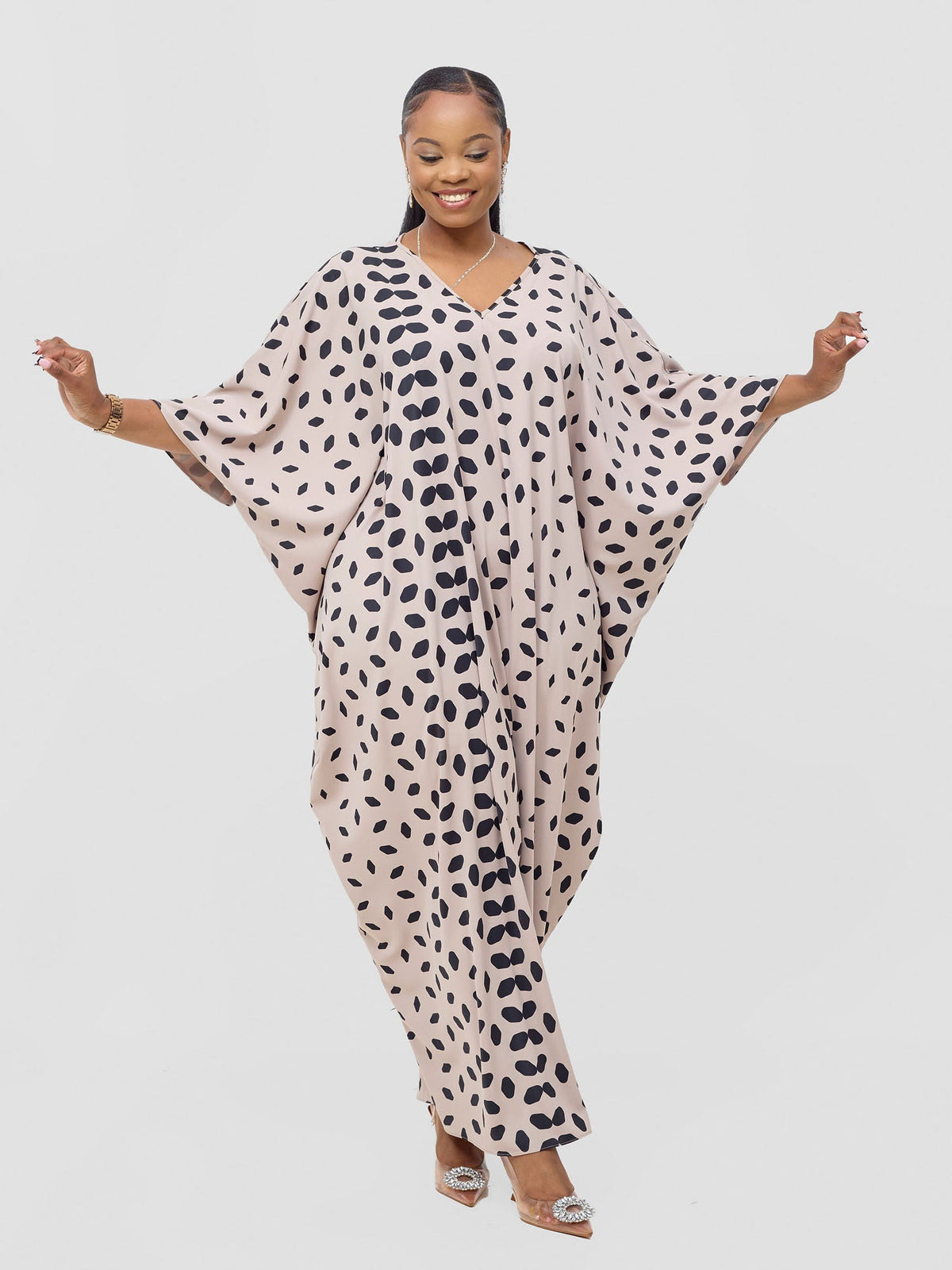Womanila Vivo Ayla Maxi Kaftan Dress - Tan / Black Ila Print – Vivo Woman Rwanda