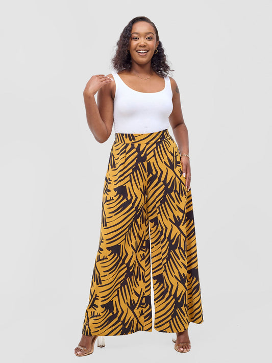 Vivo Ayla Crepe Pants - Mustard / Black Lala Print