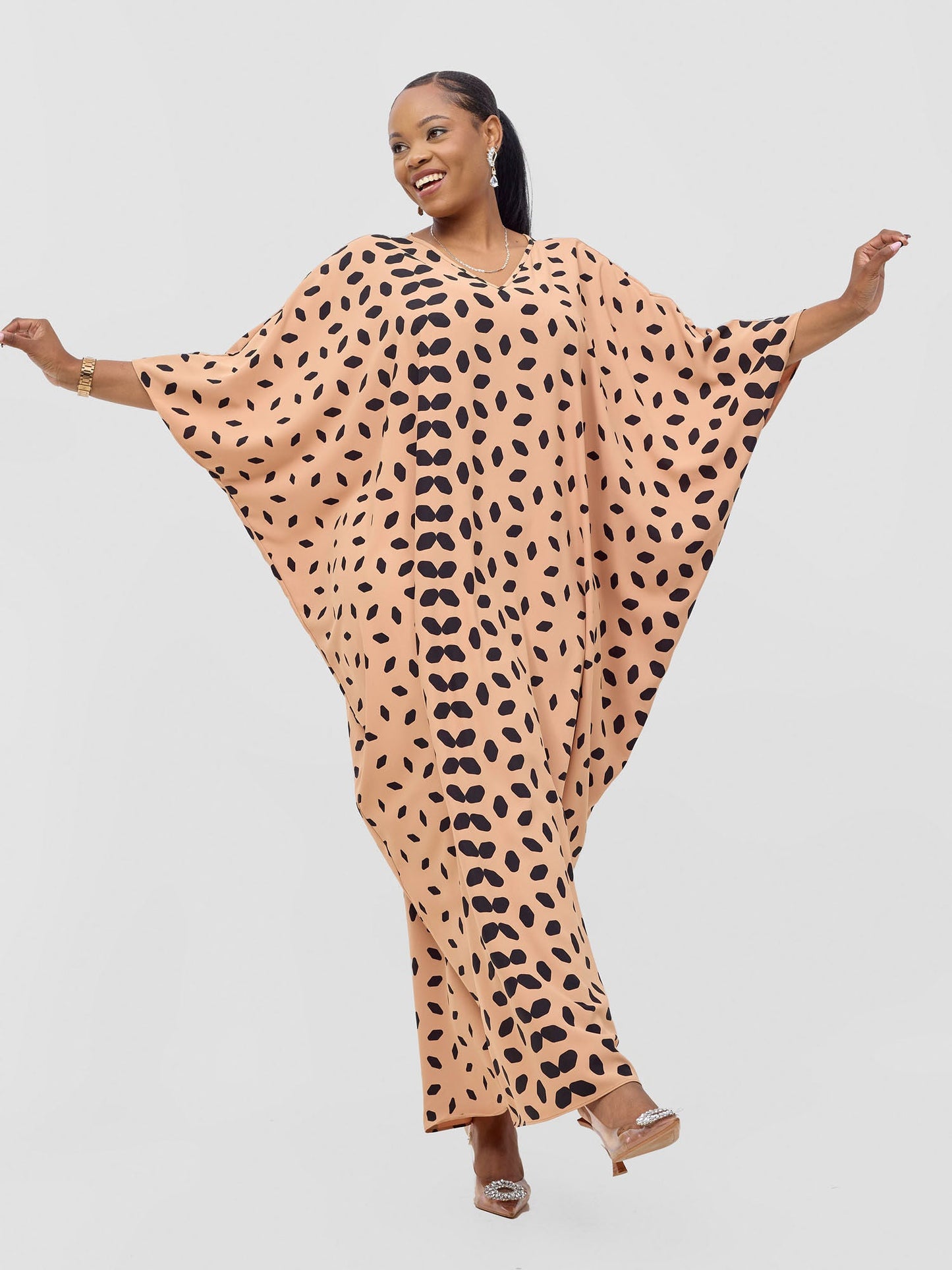 Vivo Ayla Maxi Kaftan Dress - Dark Taupe / Black Ila Print