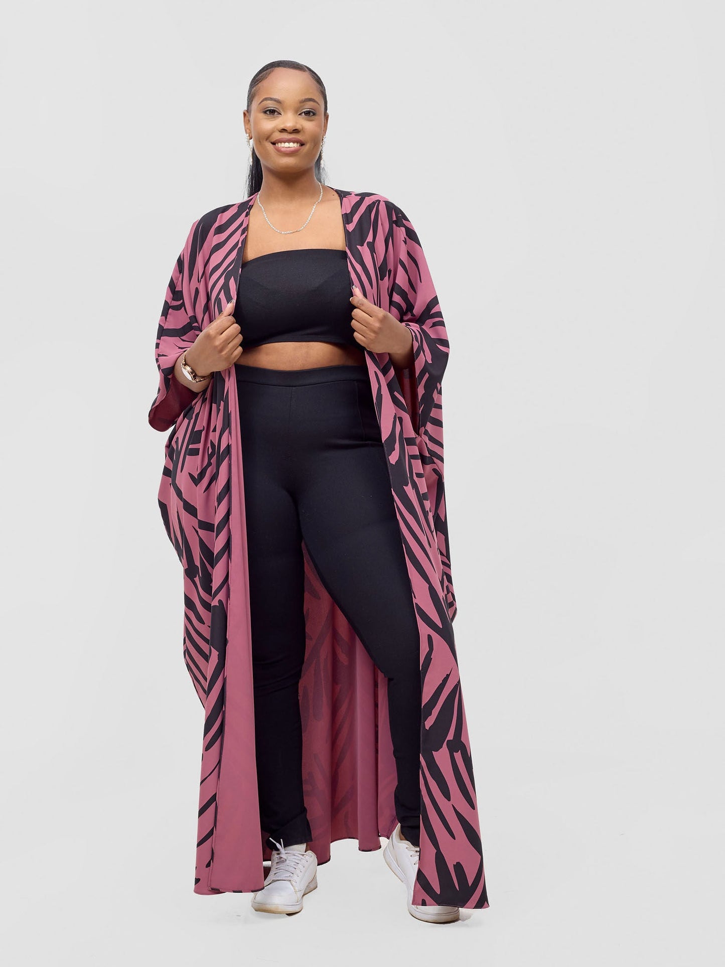 Vivo Ayla Maxi Kimono - Dusty Pink / Black Lala Print