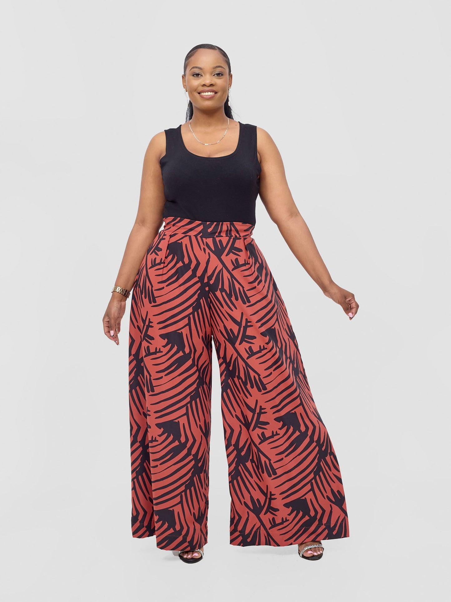 Vivo Ayla Crepe Pants - Rust / Black Lala Print