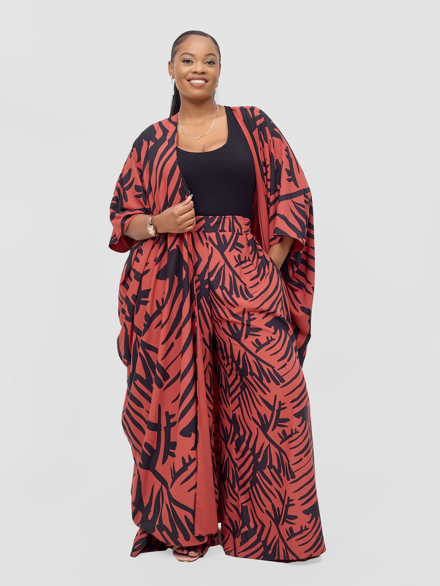 Vivo Ayla Crepe Pants - Rust / Black Lala Print