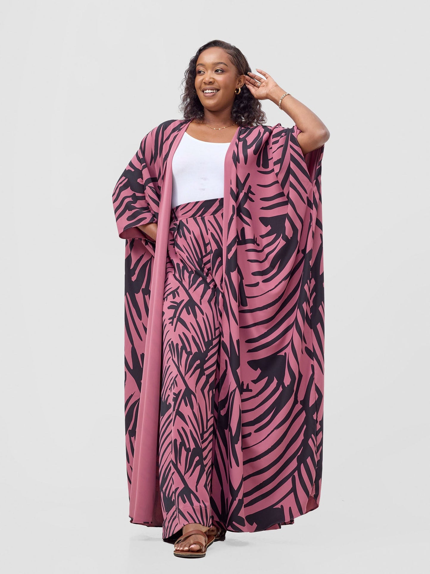 Vivo Ayla Maxi Kimono - Dusty Pink / Black Lala Print