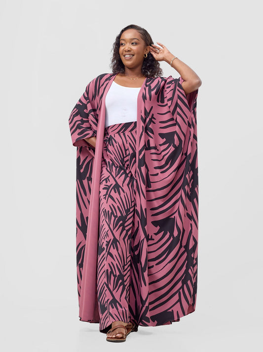 Vivo Ayla Maxi Kimono - Dusty Pink / Black Lala Print