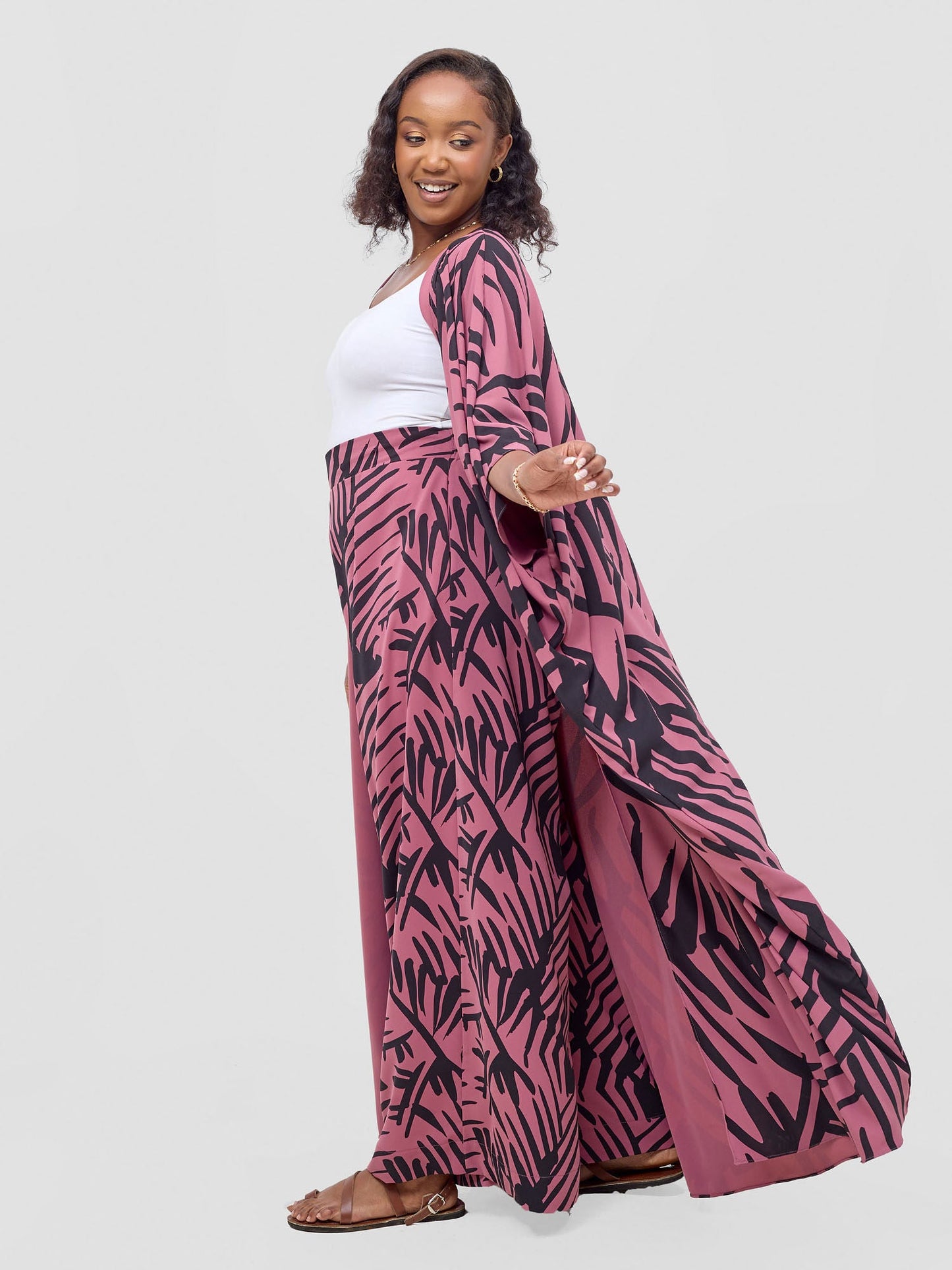 Vivo Ayla Maxi Kimono - Dusty Pink / Black Lala Print