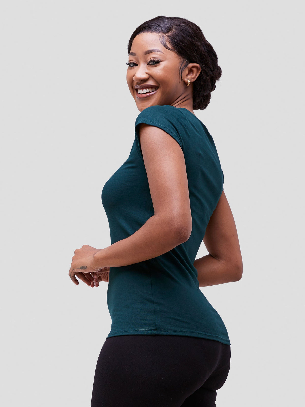 Vivo Everyday Cap Sleeve Top in Jersey - Dark Green