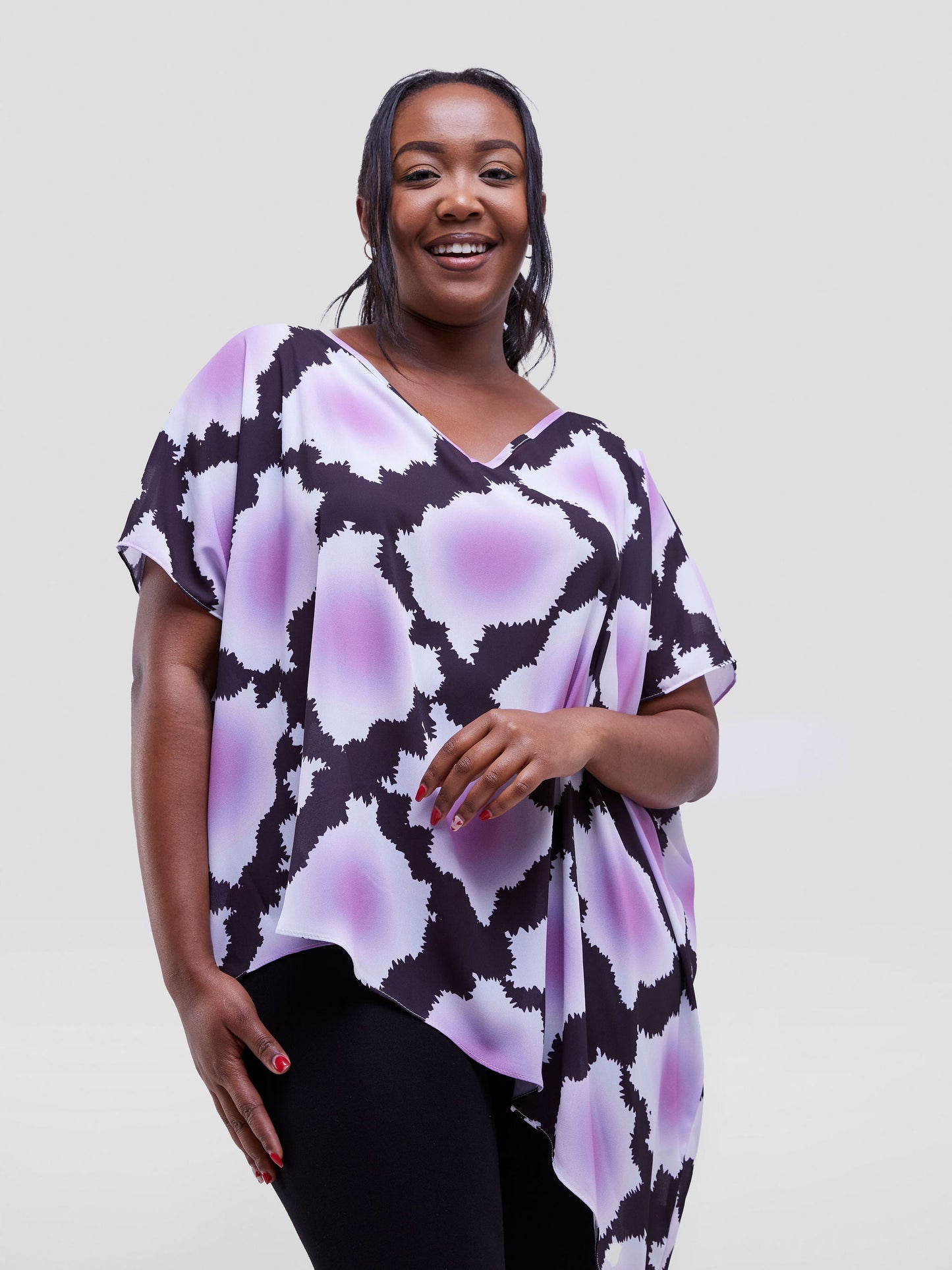 Vivo Soleil Asymmetrical Hem Tunic Kaftan - Mulberry / Dusty Pink Almasi Print