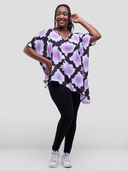 Vivo Soleil Asymmetrical Hem Tunic Kaftan - Mulberry / Dusty Pink Almasi Print