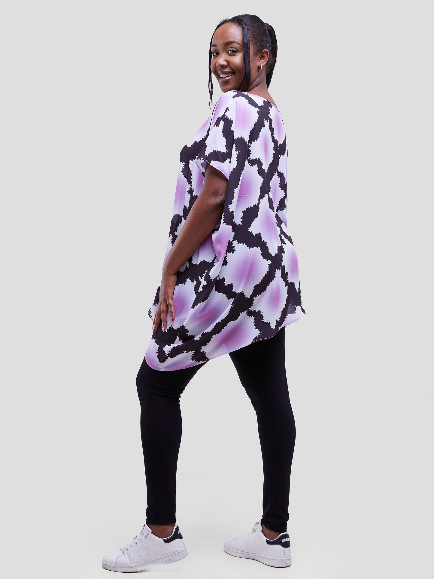 Vivo Soleil Asymmetrical Hem Tunic Kaftan - Mulberry / Dusty Pink Almasi Print